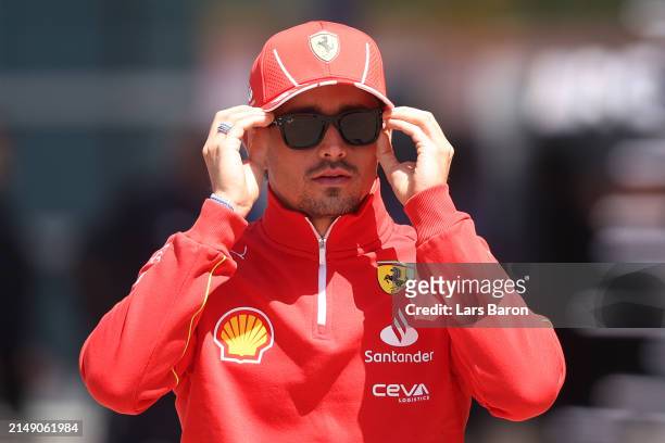 Charles Leclerc of Monaco and Ferrari walks in the Paddock during previews ahead of the F1 Grand Prix of China at Shanghai International Circuit on...