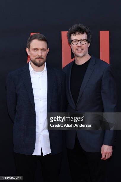 Matt Bettinelli-Olpin and Tyler Gillett attends the Los Angeles premiere of Universal Pictures "Abigail" at Regency Village Theatre on April 17, 2024...