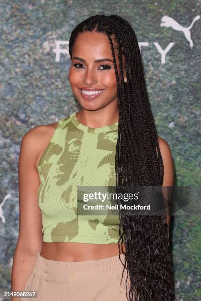 Amber Gill attends the FENTY x PUMA Creeper Phatty Earth Tone Launch Party at Tobacco Dock on April 17, 2024 in London, England.
