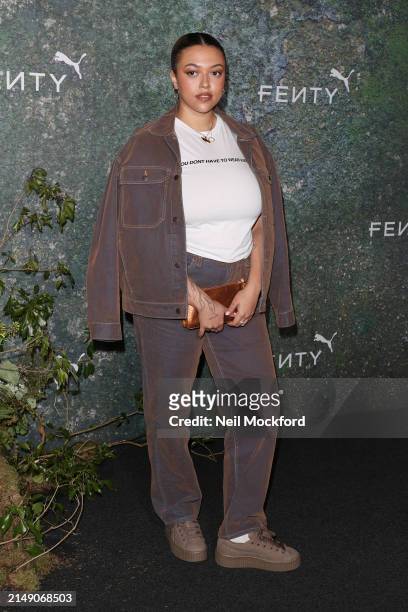Mahalia attends the FENTY x PUMA Creeper Phatty Earth Tone Launch Party at Tobacco Dock on April 17, 2024 in London, England.