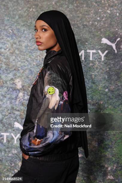 Ikram Abdi attends the FENTY x PUMA Creeper Phatty Earth Tone Launch Party at Tobacco Dock on April 17, 2024 in London, England.