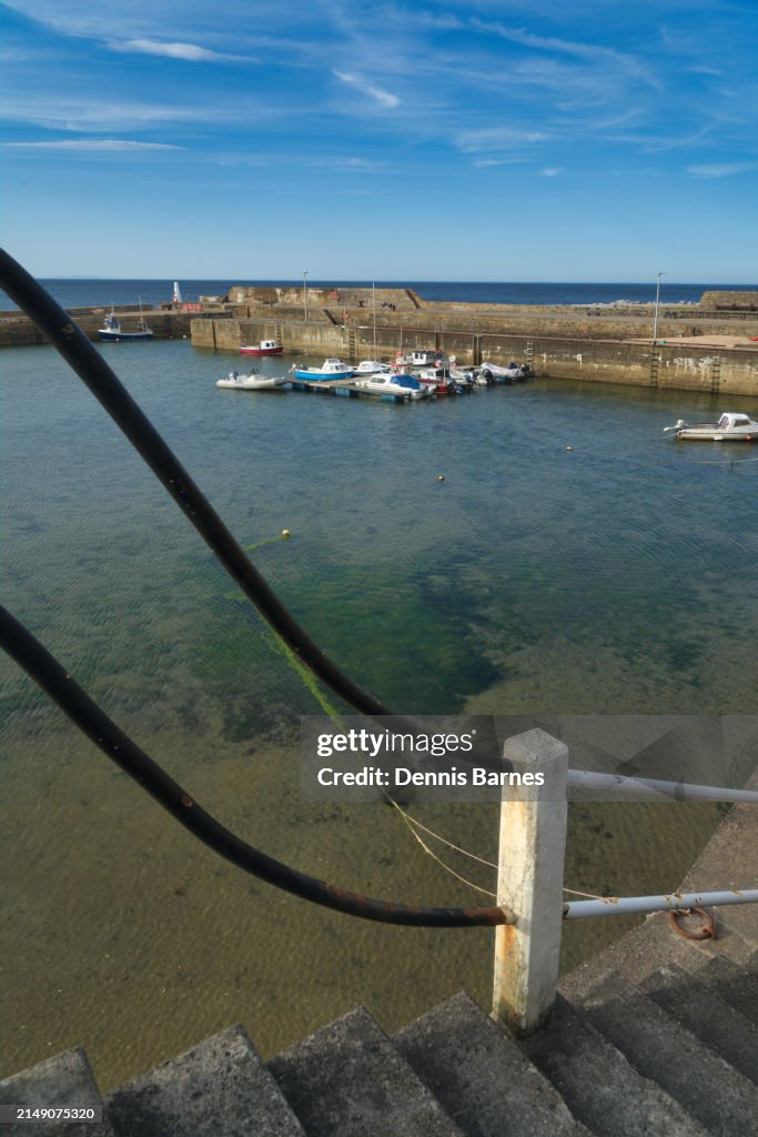 Looking north over Cullen harbour to Moray firth. Moray firth, Highland Region scotland UK