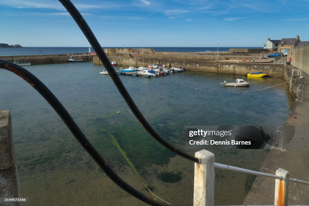 Looking north over Cullen harbour to Moray firth. Moray firth, Highland Region scotland UK