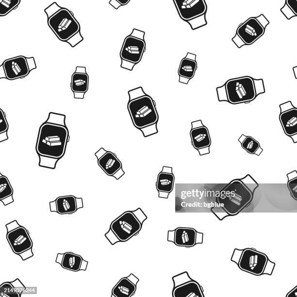 smartwatch with gold bars. seamless pattern. icons on white background - luxury watch stock illustrations