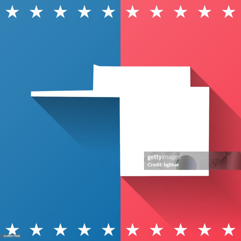 Tom Green County, Texas. Map on blue and red background