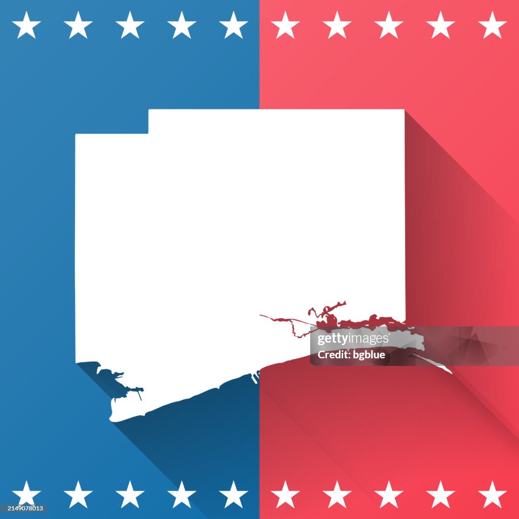 Harrison County, Mississippi. Map on blue and red background