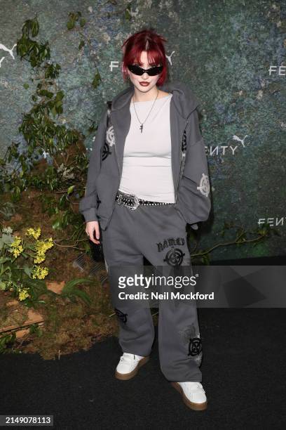 Abby Roberts attends the FENTY x PUMA Creeper Phatty Earth Tone Launch Party at Tobacco Dock on April 17, 2024 in London, England.