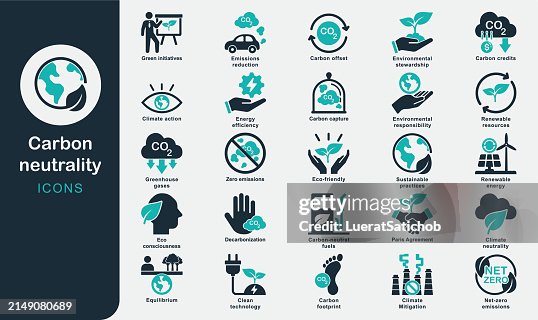 Carbon neutrality solid icons collection.Carbon emissions, Renewable energy sources, Sustainable practices, Climate goals, Carbon offsetting, Green technologies, Carbon reduction, Paris Agreement, co2 Carbon neutrality solid icons collection.Carbon emissions, Renewable energy sources, Sustainable practices, Climate goals, Carbon offsetting, Green technologies, Carbon reduction, Paris Agreement, co2