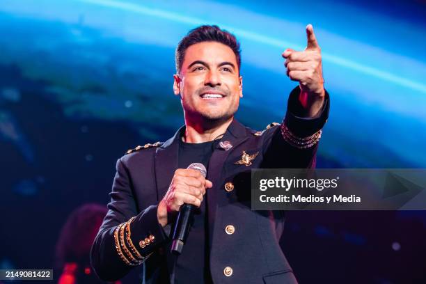 Mexican singer Carlos Rivera performs at Auditorio Banamex on April 17, 2024 in Monterrey, Mexico.