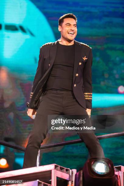 Mexican singer Carlos Rivera performs at Auditorio Banamex on April 17, 2024 in Monterrey, Mexico.