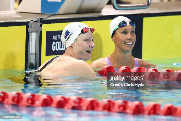 Cate Campbell and Emma McKeon look on after the Women’s 50m Freestyle Final during the 2024 Australian Open Swimming Championships at Gold Coast...