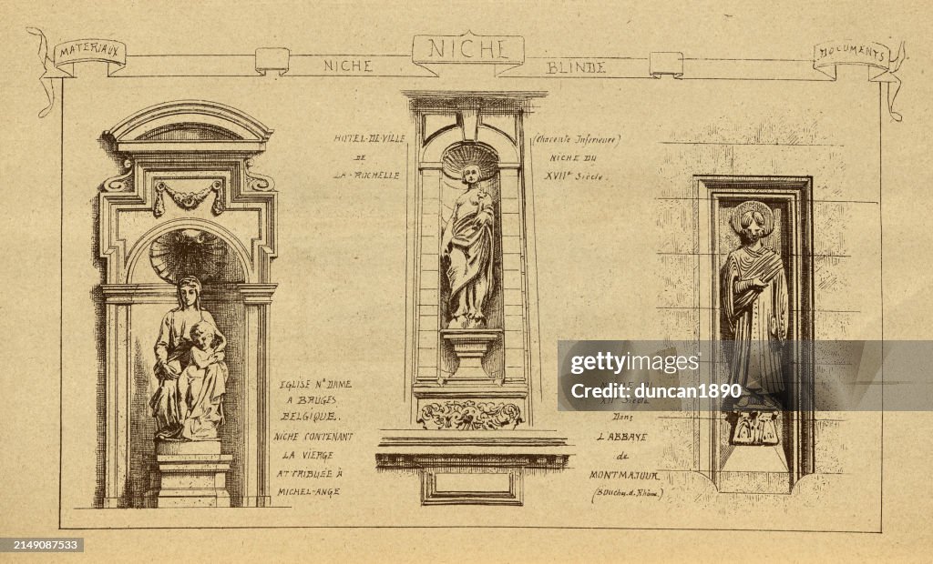 Architectural niche with statue, History of architecture, decoration and design, art, French, Victorian, 19th Century