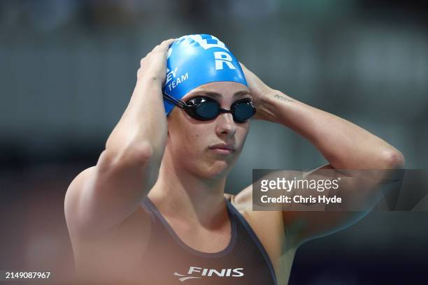 Meg Harris looks on ahead of the Women’s 50m Freestyle Final during the 2024 Australian Open Swimming Championships at Gold Coast Aquatic Centre on...