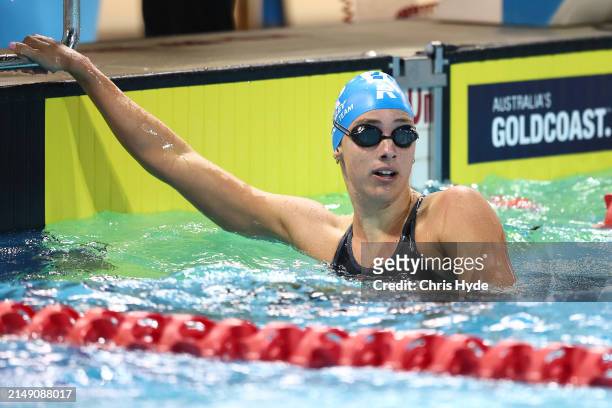 Meg Harris looks on after winning the Women’s 50m Freestyle Final during the 2024 Australian Open Swimming Championships at Gold Coast Aquatic Centre...