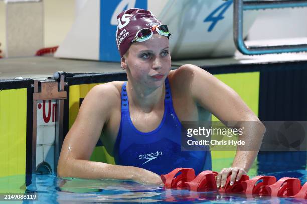 Elizabeth Dekkers celebrates winning the Women's 200m Butterfly Final during the 2024 Australian Open Swimming Championships at Gold Coast Aquatic...