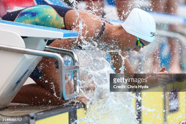 Emma McKeon looks on aheah of the Women’s 50m Freestyle heats during the 2024 Australian Open Swimming Championships at Gold Coast Aquatic Centre on...
