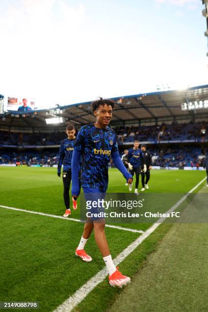 Kiano Dyer of Chelsea during the Premier League match between Chelsea FC and Everton FC at Stamford Bridge on April 15, 2024 in London, England.