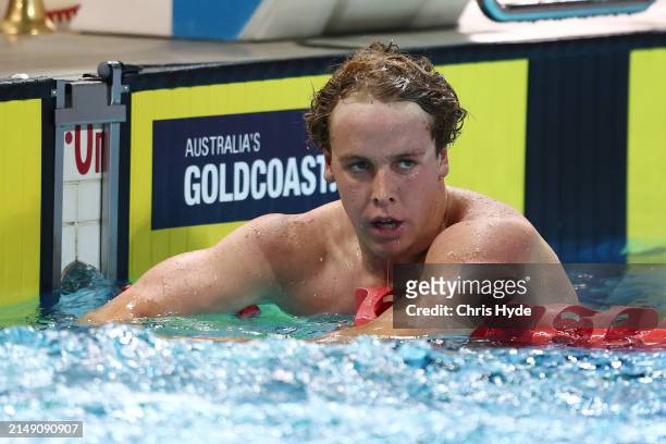 Sam Short looks on after the Men's 1500m Freestyle Final during the 2024 Australian Open Swimming Championships at Gold Coast Aquatic Centre on April...