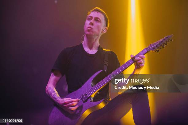 Alex Torres of Alesana band, performs during a concert at Café Iguana on April 17, 2024 in Monterrey, Mexico.