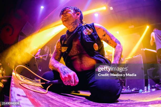 Dennis Lee, singer of Alesana band, performs during a concert at Café Iguana on April 17, 2024 in Monterrey, Mexico.