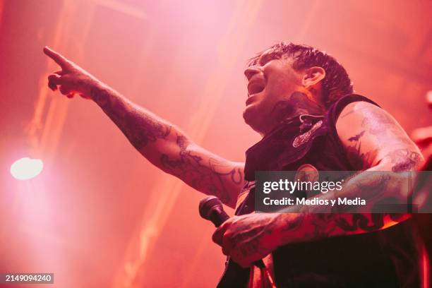 Dennis Lee, singer of Alesana band, performs during a concert at Café Iguana on April 17, 2024 in Monterrey, Mexico.