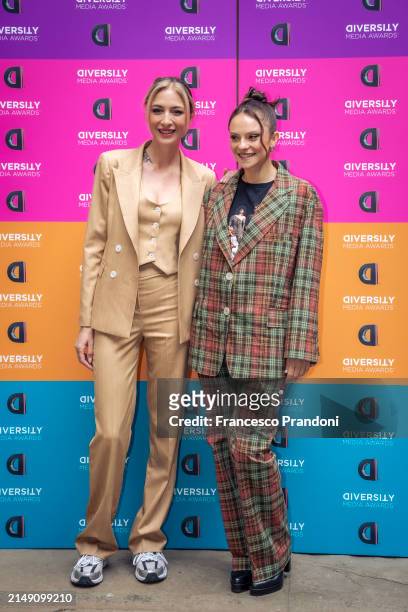 Ema Stokholma and Francesca Michielin attend the press conference photocall for the "Diversity Media Awards 2024" at Sala Brigida Palazzo Marino on...