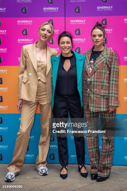 Ema Stokholma, Francesca Vecchioni, and Francesca Michielin attend the press conference photocall for the "Diversity Media Awards 2024" at Sala...
