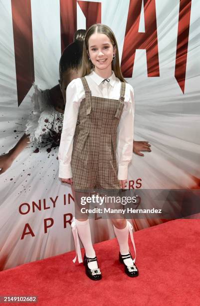 Actress Alisha Weir attends the Abigail movie special screening at Silverspot Cinema on April 8, 2024 in Miami, Florida.