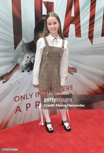 Actress Alisha Weir attends the Abigail movie special screening at Silverspot Cinema on April 8, 2024 in Miami, Florida.