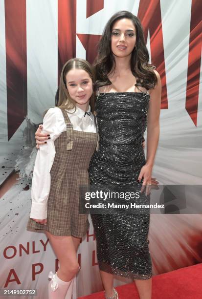 Actress Alisha Weir, Melissa Barrera attends the Abigail movie special screening at Silverspot Cinema on April 8, 2024 in Miami, Florida.