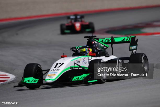 Charlie Wurz of Austria and Jenzer Motorsport drives on track during day three of Formula 3 Testing at Circuit de Barcelona-Catalunya on April 18,...