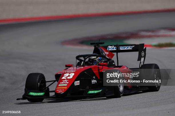 Christian Mansell of Australia and ART Grand Prix drives on track during day three of Formula 3 Testing at Circuit de Barcelona-Catalunya on April...