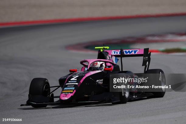 Gabriele Mini of Italy and PREMA Racing drives on track during day three of Formula 3 Testing at Circuit de Barcelona-Catalunya on April 18, 2024 in...