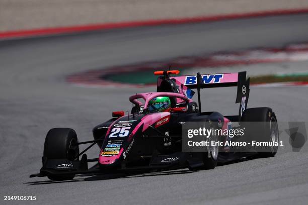 Nikola Tsolov of Bulgaria and ART Grand Prix drives on track during day three of Formula 3 Testing at Circuit de Barcelona-Catalunya on April 18,...