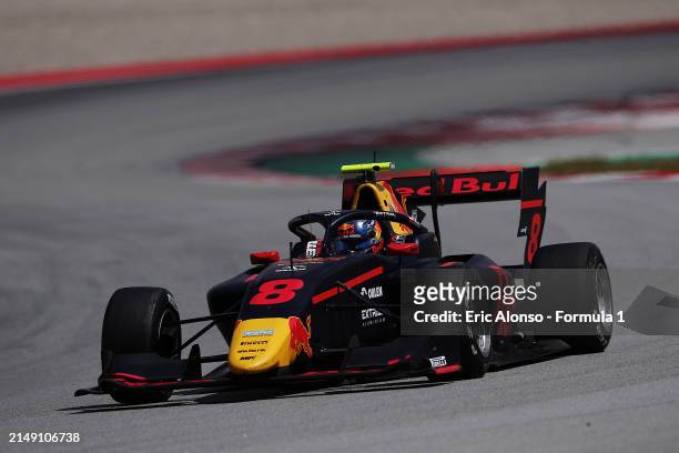 Kacper Sztuka of Poland and MP Motorsport drives on track during day three of Formula 3 Testing at Circuit de Barcelona-Catalunya on April 18, 2024...