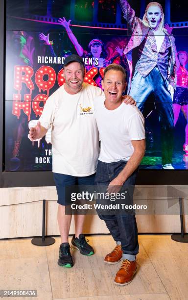 Pete Helliar and Jason Donovan attend the Rocky Horror Show at Theatre Royal Sydney on April 18, 2024 in Sydney, Australia.