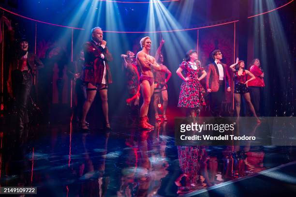 Pete Helliar is seen on stage during the curtain call for The Rocky Horror Show at the Theatre Royal on April 18, 2024 in Sydney, Australia.