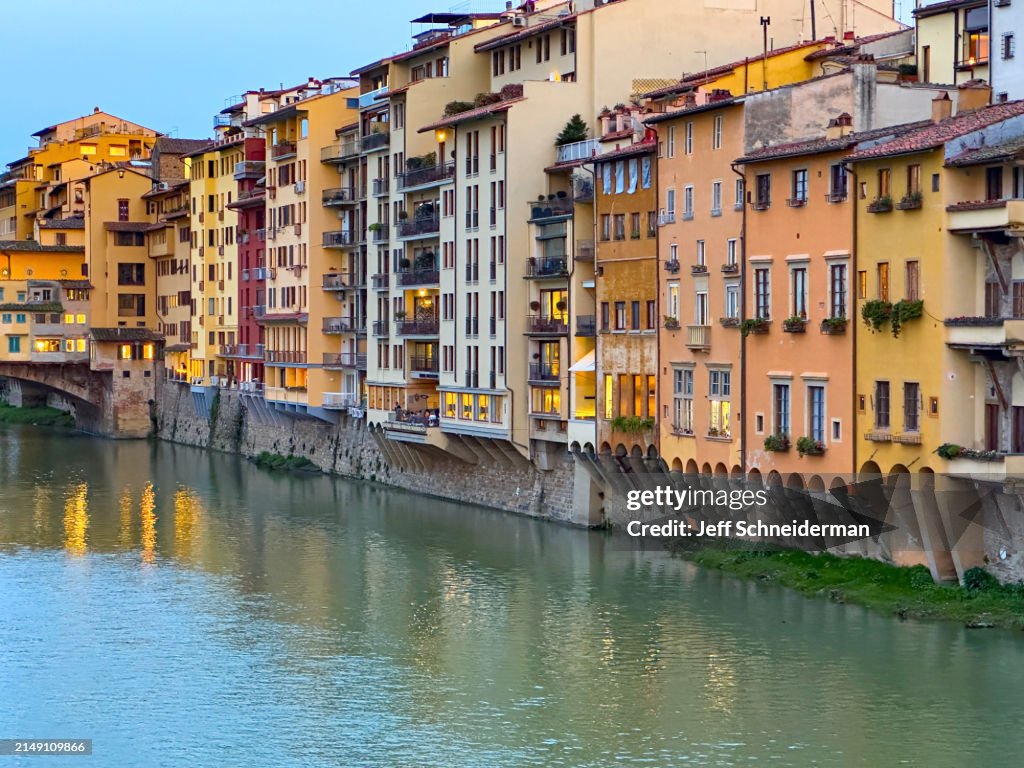 Bank of the Arno River at Twilight, Florence Italy