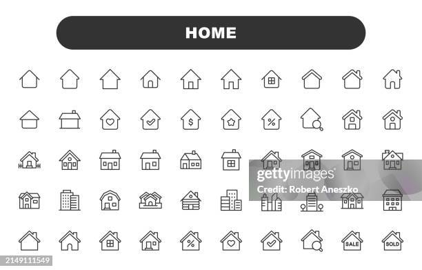 stockillustraties, clipart, cartoons en iconen met home line icons. editable stroke. contains such icons as house, real estate, family, real estate agent, investment, residential building, city, apartment, building, architecture. - bouw