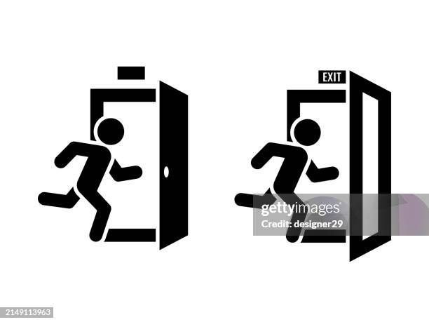 emergency exit icon set vector design. - evacuation stock illustrations