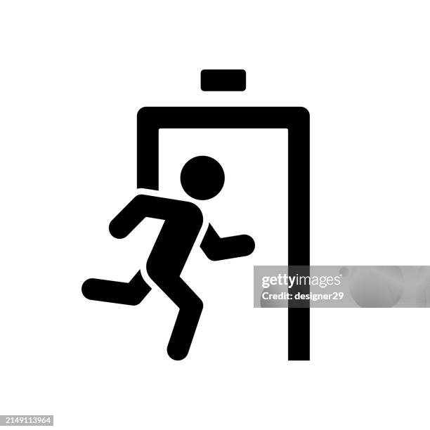 emergency exit icon vector design. - fire exit stock illustrations