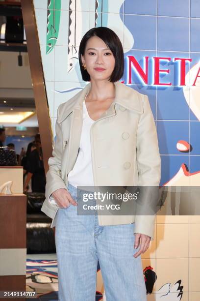 Actress Fish Liew Chi-yu attends Bottega Veneta pop-up store event on April 17, 2024 in Hong Kong, China.