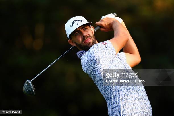 Erik van Rooyen of South Africa hits a tee shot on the second hole during the first round of the RBC Heritage at Harbour Town Golf Links on April 18,...