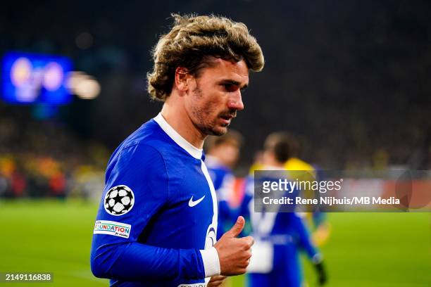 Antoine Griezmann of Atletico Madrid looks on during the UEFA Champions League quarter-final second leg match between Borussia Dortmund and Atletico...