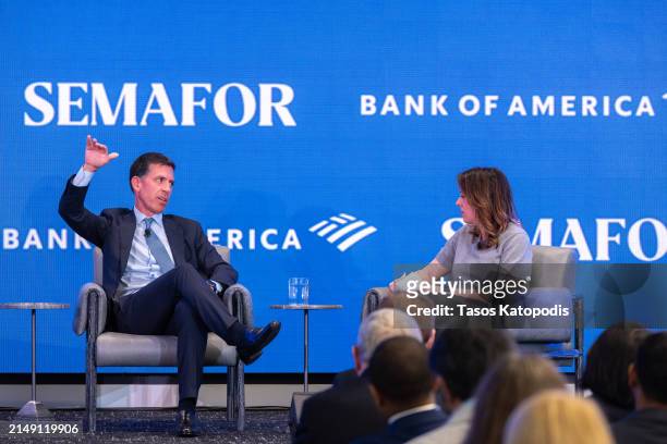 John Waldron, President, Goldman Sachs and Liz Hoffman, Business and Finance Editor, Semafor chat at The Semafor 2024 World Economy Summit on April...