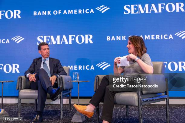 John Waldron, President, Goldman Sachs and Liz Hoffman, Business and Finance Editor, Semafor chat at The Semafor 2024 World Economy Summit on April...