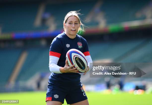 Natasha Hunt looks on during a England Red Roses Training Session at Twickenham Stadium on April 18, 2024 in London, England.