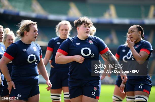 Hannah Botterman looks on during a England Red Roses Training Session at Twickenham Stadium on April 18, 2024 in London, England.