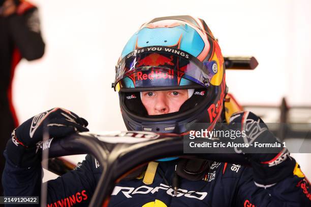 Oliver Goethe of Germany and Campos Racing prepares to drive in the garage during day three of Formula 3 Testing at Circuit de Barcelona-Catalunya on...