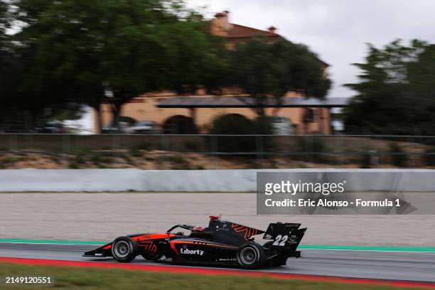 Tommy Smith of Australia and Van Amersfoort Racing drives on track during day three of Formula 3 Testing at Circuit de Barcelona-Catalunya on April...